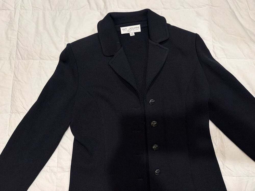St. John Collection Santana Knit Notch Collar Button-Up Blazer Jacket